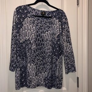 J M COLLECTION Women's Blouse XL Navy & White Stretchy